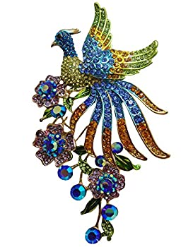 【中古】【輸入品・未使用】TTjewelry Fashion Colorful Peacock Brooch Pin with Flower Austrian Crystal Pendant