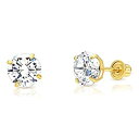 【中古】【輸入品 未使用】Art and Molly Women 039 s 14K Yellow Gold Cubic Zirconia Stud Earrings With Screw Backs (6Mm)