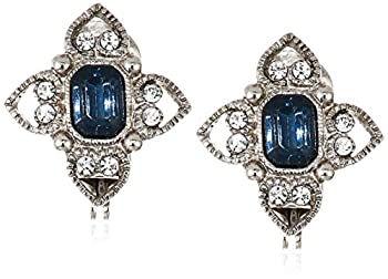 【中古】【輸入品・未使用】1928 Jewelry レディース シルバートーン ブルー 長方形 クリスタル フローラルクリップイヤリング ブルー ワンサイズ