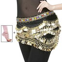 【中古】【輸入品・未使用】(black) - Profession Velvet Belly Dance Hip Scarf with 328 Gold Coins 150cm Colourful Gem Belt Performance Skirt Hip Wrap