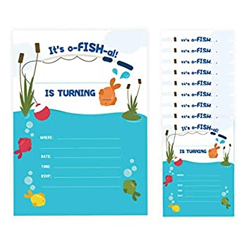 【中古】【輸入品・未使用】Fishing 2 Happy Birthday 招待状 招待状 (10枚) 封筒付き 男の子 女の子 キッズ パーティー(10枚)
