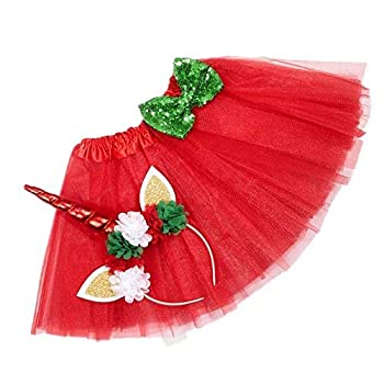 【中古】【輸入品・未使用未開封】Layered Tutu Skirts with Unicorn Horn Headband for Little Girls Birthday Party Costumes Set (Red Christmas) [並行輸入品]