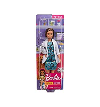 yÁzyAiEgpzBarbie Pet Vet Brunette Doll with Career Pet-Print Dress%J}% Medical Coat%J}% Shoes and Kitty Patient for Ages 3 and Up ?%J}% Multi