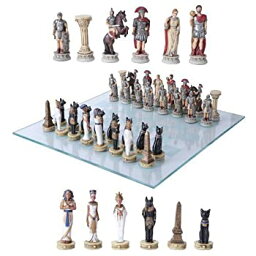 【中古】【輸入品・未使用】Pharaoh Egyptian Army VS Caesar Roman Empire Centurions Resin Chess Pieces With Glass Board Set [並行輸入品]