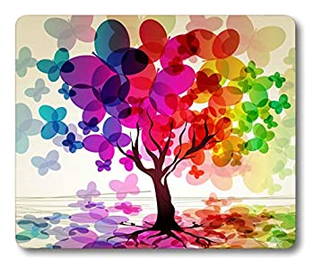 【中古】【輸入品 未使用】Abstract Art Mouse Pad Large Colorful Spring Season Tree with Butterflies Reflection Leaves in Rainbow Colors Ombre Pastoral Bath Print