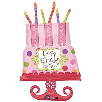 【中古】【輸入品・未使用未開封】'Happy Birthday to You' Sweet Cake Pink Candles Dots Green 34' Balloon Mylar [並行輸入品]