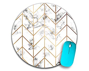 【中古】【輸入品・未使用未開封】Round Marble Texture Mouse Pad Golden Geometric Lines Mousepad Black and White marbling Surface Mouse pad 7.9x7.9x0.125 Inch [並行輸入