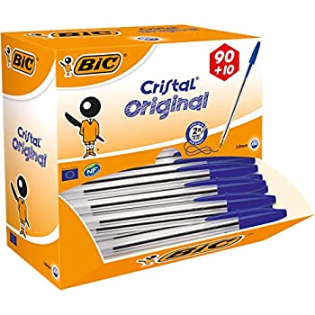 【中古】【輸入品・未使用】Bic Cristal Ball Pen Clear Barrel 1.0mm Tip 0.4mm Line Blue Ref 896039 [Pack 90 plus 10 FREE] ボールペン (並行輸入品)