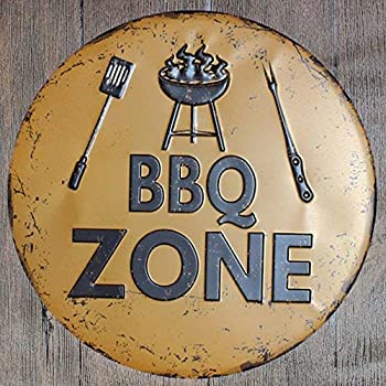 【中古】【輸入品・未使用】metal tin sign BBQ Zone Round Suitable for Home and Kitchen Bar Cafe Garage Wall Decor Retro Vintage Diameter 12 inch [並行輸入品]