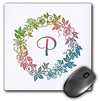 【中古】【輸入品 未使用】3dRose Mouse Pad Initial P- Circular Flower Motif in Softly Blended Green Pink and Blue - 8 by 8-Inches (mp_298490_1) 並行輸入品