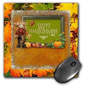 【中古】【輸入品・未使用】3dRose Mouse Pad Happy Thanksgiving Scarecrow Pumpkins and Apples in Frame - 8 by 8-Inches (mp_30492..