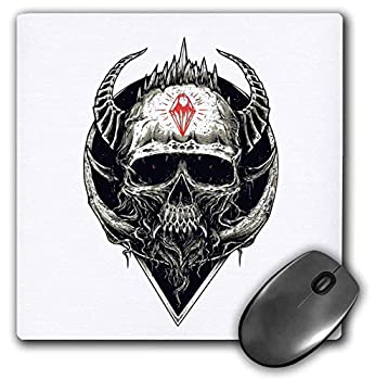 【中古】【輸入品・未使用】3dRose Mouse Pad Black and White Demon Skull with Horns Horror Halloween Abstract Gothic - 8 by 8-Inches (mp_254382_1) [並行輸入品]