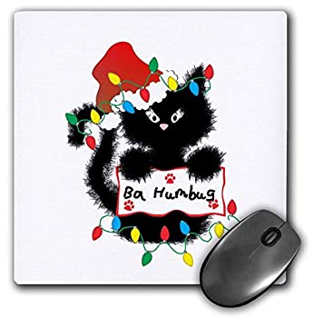 楽天アトリエ絵利奈【中古】【輸入品・未使用】3dRose Mouse Pad Cute Fuzzy Black Cat Ba Humbug Christmas Santa - 8 by 8-Inches （mp_180668_1） [並行輸入品]