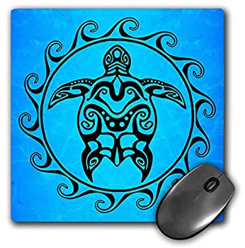 3dRose Mouse Pad A Ocean Blue Tribal Honu Sea Turtle in A Maori Sun Polynesian Symbol. - 8 by 8-Inches (mp_295356_1) 