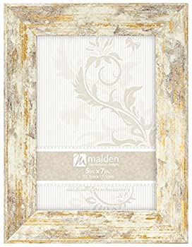 【中古】【輸入品・未使用】Malden International Designs Gilded Fallon Wash Picture Frame to Hold 5 by 7' Photo White Gold [並行輸入品]
