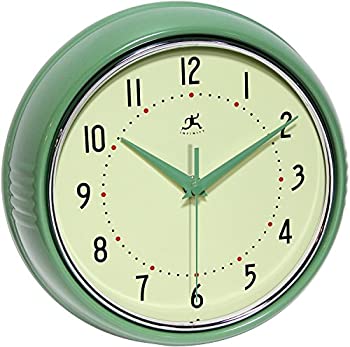 【中古】【輸入品 未使用】Infinity Instruments Retro 9-1/2-Inch Round Metal Wall Clock Green 並行輸入品
