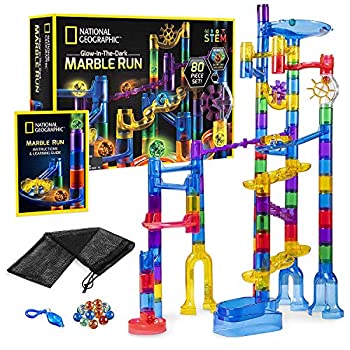 yÁzyAiEgpzNATIONAL GEOGRAPHIC Glowing Marble Run ? 80 Piece Construction Set with 15 Glow-in-the-Dark Glass Marbles Mesh Storage Bag and Marble P