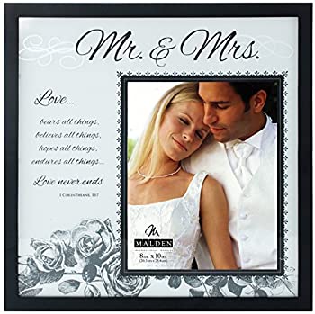 【中古】【輸入品・未使用】Malden International Designs Wedding Mr. and Mrs. Glass Floater Picture Frame 8 by 10-Inch [並行輸入品]