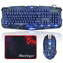 【中古】【輸入品 未使用】BlueFinger Gaming Keyboard and MouseUSB Wired Backlit Gaming Mouse and Keyboard ComboLetters Glow 3 Color Crack BacklitIllumination Key