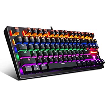 yÁzyAiEgpzMechanical Keyboard 87 Keys Small Compact Multicolour LED Backlit - MK1 Wired USB Gaming Keyboard with Blue Switches 100% Anti-Ghosting