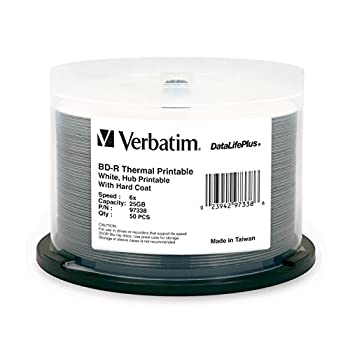 Verbatim DataLifePlus 25 GB 6x Blu-ray Single-Layer Recordable White Thermal Hub Printable Disc BD-R (50-Disc Spindle) 97338 [並行輸入
