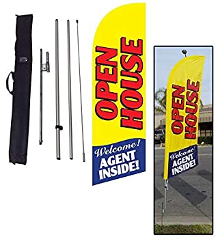 yÁzyAiEgpzYellow Open House Sign for Real Estate Feather Banner Flag Kit with Ground Stake & Travel Bag Open House Signs for Agents [sAi]