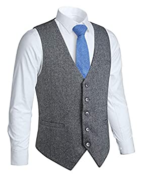 【中古】【輸入品・未使用未開封】HISDERN メンズ ツイードウール スーツベスト フォーマル プレミアム スリムフィット ヘリンボーンブレンド タキシード ウエストコート 新郎 ウ