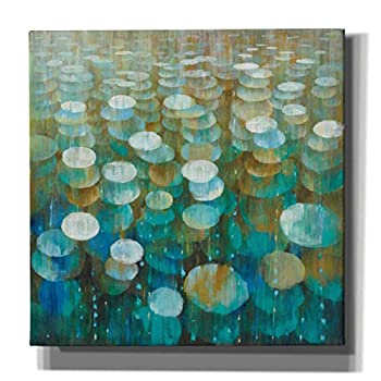 Epicグラフィティ" Rain Drops " by Danhui Nai、Gicleeキャンバス壁アート 12" x 12" グリーン EPIC-CA1212885