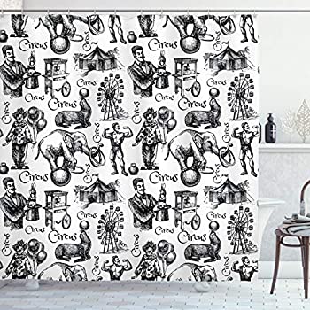 【中古】【輸入品・未使用】(180cm W By 180cm L Multi 4) - Modern Decor Shower Curtain by Ambesonne Circus Quote and Themed Continous Pattern with Magician Baloons