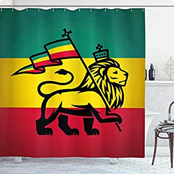 【中古】【輸入品・未使用】Rastaシャワーカーテンby Ambesonne、Judah Lion with a Rastafariレゲエ国旗キングジャングルテーマアート印刷、ファブリックバスルームDecorセ