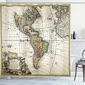 【中古】【輸入品・未使用】Ambesonne Decorコレクションポリエステル生地バスルームシャワーカーテン 69" W By 84" L sc_11527_Map_Mixed_05.12_extralong