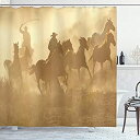 【ポイントアップ中！】【中古】【輸入品・未使用未開封】Westernシャワーカーテンby Ambesonne、Galloping Running Horses in Desert 2つCowboysロープ状Dusty Wild Rural Countryside、ファブリックバ