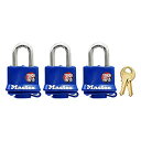 【中古】【輸入品・未使用】Master Lock 312TRI ラミネート南京錠 鍵&熱可塑性シェル ブルー 3個パック 同一鍵付き(3)