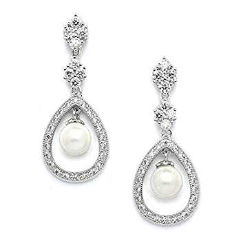 【中古】【輸入品・未使用】Mariell CZ and Pearl Drop Vintage Wedding Dangle Earrings Art Deco Clip-On or Pierced Style for Brides