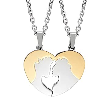 【中古】【輸入品・未使用】2pcs His & Hers Kissハートカップルペンダントネックレスセットwith 19?" & 21?"チェーン(ゴールド&シルバートーン) 【中古】【輸入品・未使用】2pcs His & Hers Kissハートカップルペンダントネックレスセットwith 19?" & 21?"チェーン(ゴールド&シルバートーン)