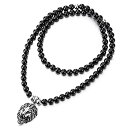 【中古】【輸入品・未使用】COOLSTEELANDBEYOND ゴシックパンクロックメンズブラックオニキスビーズネックレス ステンレススチール ヴィンテージライオンヘッドペンダント(4)