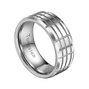 【中古】【輸入品・未使用】Urban Jewelry メンズ タングステンリング - 長方形の模様のデザイン 光沢シルバーカラー - 男性用のソリッドタングステ...