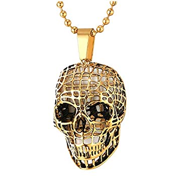 【中古】【輸入品・未使用】COOLSTEELANDBEYOND Rock メンズ レディース スチールゴールドメッシュグリッド中空スカルペンダントネックレス 23.6インチ ボールチェーン 【中古】【輸入品・未使用】COOLSTEELANDBEYOND Rock メンズ レディース スチールゴールドメッシュグリッド中空スカルペンダントネックレス 23.6インチ ボールチェーン