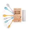 【中古】【輸入品・未使用】Knork Eco Astrik 再利用可能堆肥化可能植物由来 携帯ケース付き 台所用具セット オレンジ ブルー ホワイト グレー 8点 携帯ケース付き