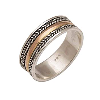 【中古】【輸入品・未使用】NOVICA No Stone イエローゴールド & Sterling Band Ring 'Way of Gold'