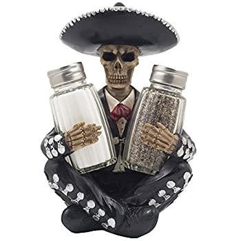 yÁzyAiEgpzDia de Los Muertos Mariachi Skeleton Salt and Pepper Shaker Set with Decorative Figurine Holder for Day of the Dead Mexican Festival De