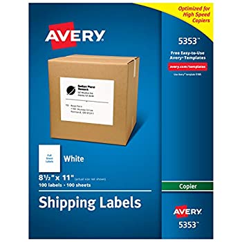 yÁzyAiEgpzAvery Full Sheet Shipping Labels for Copiers 8.5 x 11 Inches White Box of 100 (05353) by Avery [sAi]