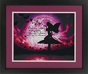 yÁzyAiEgpzDimensions 'Butterfly Fairy' Counted Cross Stitch Kit for Beginners 14 Count Black Aida Cloth 36cm x 28cm