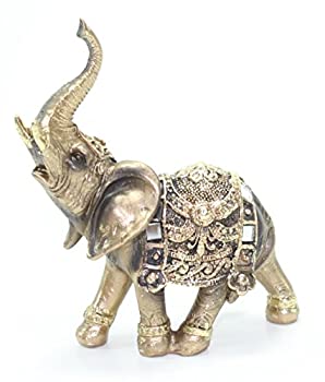 yÁzyAiEgpzFeng Shui 4.5(H) Brass Color Elegant Elephant Trunk Statue Wealth Lucky Figurine Home Decor Gift US Seller by We pay your sales tax