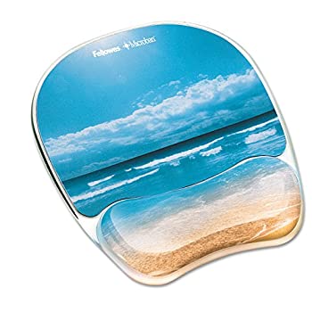 Fellowes Photo Gel Mouse Pad Wrist Rest with Microban Protection - Sandy Beach - 0.9quot; x 9.3quot; x 7.9quot; - Multicolor - Rubber P