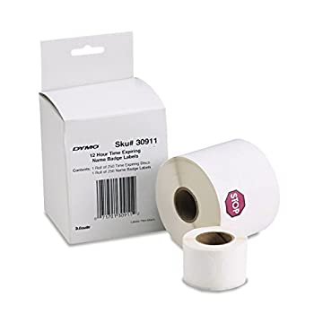 DYMO 30911 LabelWriter Self-Adhesive Name Badge Label with 12-Hour Expiration Notification Discs 2 1/4- by 4-inch White Roll of 250 by