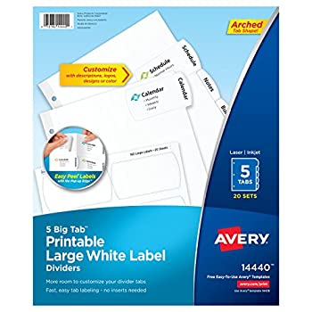 Avery Big Tab Printable Large White Label Dividers with Easy Peel 5 Tabs 20 Sets (14440)