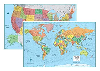 【中古】【輸入品・未使用】Rand McNally　シグネチャー　米国USAと世界壁地図セット 50Wx32H