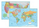 【中古】【輸入品・未使用】Rand McNally シグネチャー 米国USAと世界壁地図セット 50Wx32H