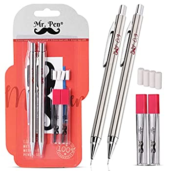 Mr. Pen- シャープペンシル 0.3 2本パック メタルシャープペンシル リードと消しゴム付き 製図用鉛筆 シャープペンシル 0.3シャープペンシル ア